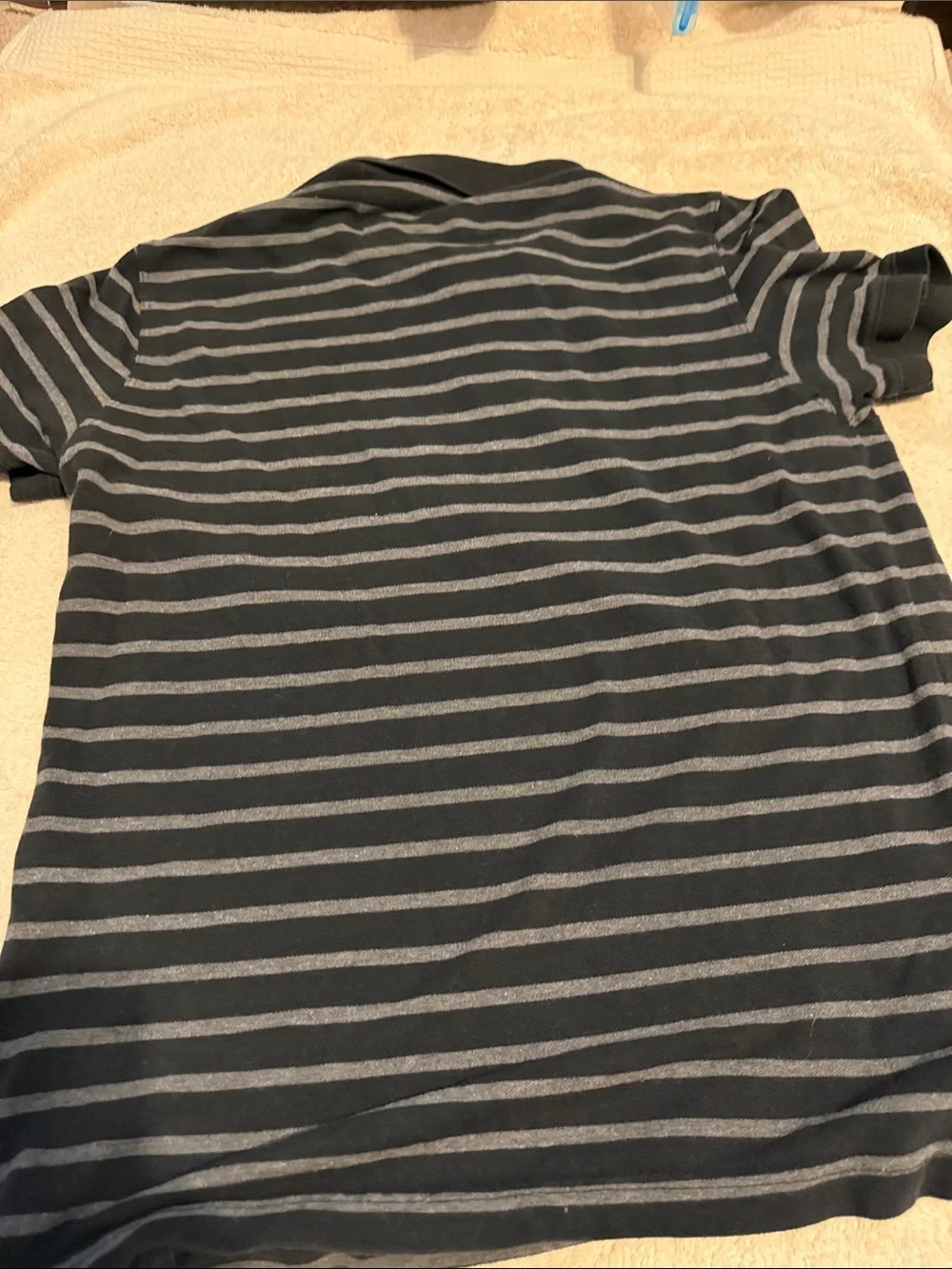 Banana Republic Black and Gray Striped Polo with Elephant Logo